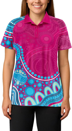 Picture of Womens Ways of the Water Aboriginal Print Polo