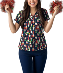 Picture of Bizcare Womens Christmas Gnomes Scrub Top (CST546LS)