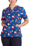 Picture of Bizcare Womens Christmas V-Neck Short Sleeve Scrub Top - Santa Electric Blue (CST346LS - EB)